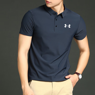 安德瑪U(kuò)A新款速干polo衫男士夏季立領(lǐng)冰絲彈力寬松休閑大碼 深藍(lán) XL  (135-150斤)