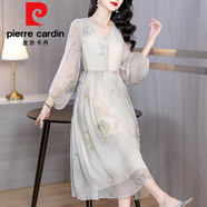 皮爾卡丹（pierre cardin）真|絲連衣裙春夏新款精致溫柔洋氣時(shí)尚休閑顯瘦桑蠶|絲裙顯瘦女裝 主圖色 L