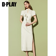 DPLAY2025夏季新中式粉色旗袍國風(fēng)裙子改良旗袍短袖緞面連衣裙女 連衣裙-白玉鈴蘭----現貨 M