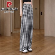 皮爾卡丹（pierre cardin）夏季薄款闊腿褲高腰顯瘦垂感直筒格子褲寬松百搭透氣運(yùn)動(dòng)休閑褲女 2024黑白格子2025 L 建議108-119斤