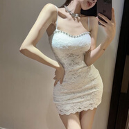 憶靜萱（YIJINGXUAN）夜店性感蕾絲吊帶連衣裙重工鑲鉆氣質(zhì)打底收腰包臀短裙女新款辣妹 白色 C113 M