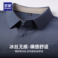 羅蒙（ROMON）【冰絲涼感】短袖t恤男2025夏季新款精致格高彈無痕Polo衫男 霧霾蘭 薄款 2XL (185) 【建議155-170斤】