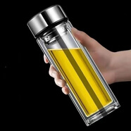 希諾（HEENOOR）摔不爛鋼化玻璃杯500ml耐摔高溫硼硅雙層玻璃杯保護套男士茶杯 搶?zhuān)弘p層隔熱防爆鋼 450ml