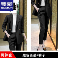 羅蒙（ROMON）輕奢女裝白色小西裝套裝女時(shí)尚氣質(zhì)個(gè)性簡(jiǎn)約2024新款春秋西服外套 黑色西裝+褲子 S