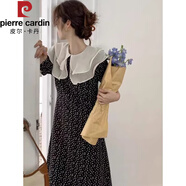 皮爾卡丹（pierre cardin）大碼法式荷葉邊碎花連衣裙女夏季胖mm赫本風(fēng)娃娃領(lǐng)別致雪紡長(zhǎng)裙子 黑色【小個(gè)子微胖\顯瘦遮肉\溫柔 M 85-100斤