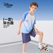 迪士尼（Disney）童裝男童女童中褲短袖t恤套裝兒童2024夏季新款時(shí)尚兩件套 藍(lán)色【男童】 140