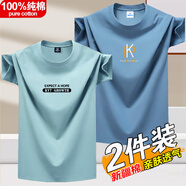 賓宇兄弟（BINYUXD）夏季純棉短袖T恤男圓領(lǐng)潮流印花ins上衣百搭半袖男大碼體恤打底衫 EXP淺藍(lán)+潮K霧藍(lán) S 【適合：75-95斤】