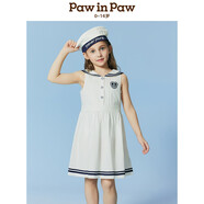 PawinPaw卡通小熊童裝25年春夏新款女童女寶海軍領(lǐng)無(wú)袖百褶連衣裙
