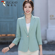 啄木鳥專柜小西裝外套女2025春夏氣質(zhì)修身顯瘦薄款百搭感小西服 淺綠色薄 輕薄 L