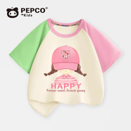 MINI PEPCOmini小豬班納童裝女童短袖t恤兒童夏季插肩袖小女孩寬松純棉半袖 粉綠帽子女孩 165