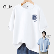 GLM敖瑞鵬代言夏季短袖t恤男休閑港風(fēng)純棉質(zhì)感青少年潮牌大碼百搭落 純棉【白 藍植物】 2XL