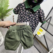 G·DUCK KIDS兒童短袖2025夏季新款棉T恤中小童翻領POLO衫搭配時尚休閑短褲潮6 一套（悅悅花短袖+8890短褲） 90 cm7