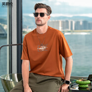 英爵倫（Enjeolon）英爵倫涼感萊賽爾棉夏季短袖t恤男5A抗菌爽滑字母印花休閑體恤衫 琥珀黃 2XL (推薦160-175斤)