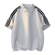 七武海撞色條紋短袖POLO衫男2025夏季潮牌美式復古半袖體恤 HH5759花白灰 M