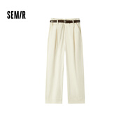 Semir[商場同款]森馬休閑褲女卷邊七分褲顯瘦秋2024新款純棉闊腿褲百搭 米白10301 165/70A/L