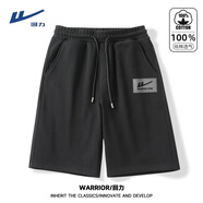 回力（Warrior）純棉短褲男美式休閑潮牌復古字母印花中褲男士青少年學(xué)生五分褲潮 黑#HL灰紋 XL 【棉柔細膩 親膚舒適】