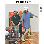 PANMAX大碼潮牌男裝夏季明線(xiàn)水洗工藝短袖復古口袋設計加大五分袖T恤衫 牛仔藍 2XL