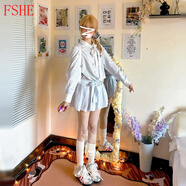 FSHE韓系藍(lán)色條紋襯衫連衣裙子2025早春新款小個(gè)子法式學(xué)院風(fēng)收腰短裙 襯衫裙含腰帶[miu里miu氣穿搭/20 L 55/60kg