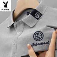 花花公子（PLAYBOY）純棉男士短袖POLO衫2025新款高端商務t恤重磅刺繡男裝體恤衫 JK灰色 M 48建議100-125斤