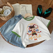 G.duck女兒童短袖t恤衫2025可愛(ài)卡通動(dòng)漫哪吒百搭中小童裝上衣夏 綠白色(B093/叱咤風(fēng)云) 80 cm