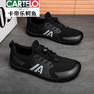 卡帝樂(lè )鱷魚(yú)（CARTELO）大碼寬腳大頭鞋2025網(wǎng)面免系帶運動(dòng)休閑鞋加寬大腳背拇外翻健步鞋 黑色20【升級版-紐扣免系帶】 42