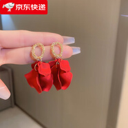 巴克樂樂銀針花瓣耳環(huán)歐美復(fù)古夸張大氣耳釘小眾設(shè)計(jì)耳墜感耳飾女 1#銀針-紅色