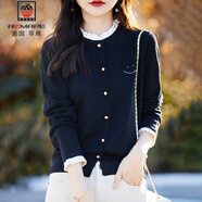 AEMAPE春秋季針織衫女2025新款時(shí)尚蕾絲花邊針織開(kāi)衫紅色百搭毛衣外套女 經(jīng)典黑 均碼 (建議85-136斤)