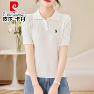 皮爾卡丹（pierre cardin）Polo領(lǐng)翻領(lǐng)針織短袖T恤女夏季2025新款薄款學(xué)院風(fēng)上衣大碼打底衫 奶白色 L