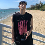 7家優(yōu)品坎肩背心短袖男士歐美夏季ins街頭潮牌創(chuàng  )意字母印花寬松無(wú)袖T恤 LJWP-G30黑色 2XL