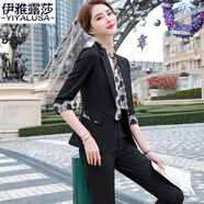 伊雅露莎小西裝女套裝夏薄款職業(yè)裝中袖西服套裝通勤時(shí)尚甜美正裝工作9981 單件黑色西裝 2XL