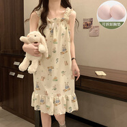 仙僖俫夏季新款少女吊帶睡裙中長(cháng)款卡通可愛(ài)家居服連衣裙 店主-圓點(diǎn)小兔-胸墊可拆 M 【80-100斤】