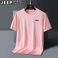 JEEP SPIRIT吉普冰絲短袖T恤男半袖上衣時(shí)尚簡(jiǎn)約夏季體恤休閑服打底衫 粉紅色 XL （建議120-140斤）