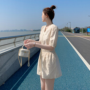 妍莉芬 連衣裙女裝套裝2024年新款夏季韓版時(shí)尚衣服兩件套套裝裙子夏天 杏色 M