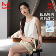 貓人（MiiOW）女士睡衣女夏新款清涼背心花卉印花短褲透氣速干家居服套裝兩件套 白色 M 80-100斤