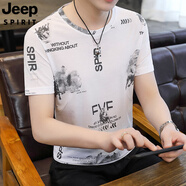 JEEP SPIRIT吉普冰絲t恤男士夏季新款2025韓版體恤衫潮牌短袖男裝上衣服 8003白色 M 165 95-120斤