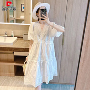 皮爾卡丹（pierre cardin）歐洲站2025夏季韓版氣質(zhì)神范收腰顯瘦仙性感V領(lǐng)雪紡連衣裙 白色 M 【100以內(nèi)】