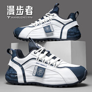 漫步者男鞋夏季新款初中學(xué)生運(yùn)動(dòng)跑步休閑厚底小白老爹百搭潮鞋 白深藍(lán) 41