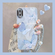 童可新藍粉蝴蝶適用于蘋(píng)果xsmax手機殼保護套xr閃粉8鏡頭7plus羽紗iphone6s/se23全包防摔少女高級外殼 【藍蝴蝶】閃粉鏡頭羽紗紋 iPhone XS Max