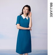 粉藍衣櫥【撞色襯衫領(lǐng)】2025夏裝奢雅撞色釘珠直筒裙女552L856 映海藍 S