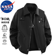 NASA MARVEL夾克男士春秋季休閑中青年寬松翻領(lǐng)透氣長(zhǎng)袖外套上衣 黑色 2XL