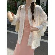樂(lè )卡利韓系波點(diǎn)襯衫防曬長(cháng)袖上衣襯衣女開(kāi)衫外套春夏季甜美設計感后開(kāi)叉 甜美波點(diǎn)襯衫【杏色L  120內】