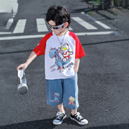 歐麥璐男童夏裝套裝2025新款兒童奧特曼衣服夏季潮酷痞帥半袖小男孩短袖 紅色 130 碼(建議身高115-125厘米)
