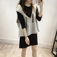 凱姿兔連衣裙女2025秋季新款韓版寬松百搭顯瘦連帽馬甲背心裙 灰色(超值 兩件套) 2XL 【125-140斤】