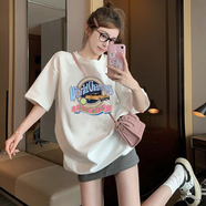 楠飛華裳精梳純棉短袖t恤女潮流男女同款情侶裝閨蜜百搭印花打底衫 純棉-白色world M 【95-110斤】