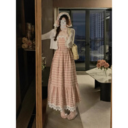 HUALIN FASHION廣州十三行大碼顯瘦防曬開衫蕾絲拼接吊帶裙套裝 吊帶裙(帶頭巾) M