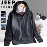 JEEP SPIRIT吉普沖鋒衣男春秋夾克外套寬松連帽戶外運動登山服男裝 深灰  L