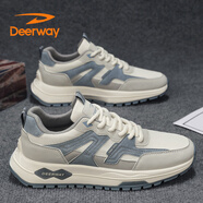 德?tīng)柣菽行杭拘驴?025休閑百搭青少年運動(dòng)跑步網(wǎng)面防滑耐磨老爹跑鞋男 白灰蘭 【贈送襪子】 39