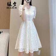 綠夕小香風(fēng)連衣裙子夏天女裝2025夏季新款蕾絲裙子小個(gè)子顯瘦女士衣服 白色 S （建議98斤以下）