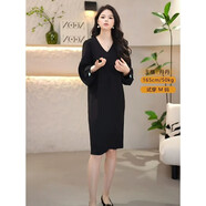 法蘿迪（FA LUO DI）柒院2025春季設計感氣質(zhì)時(shí)尚V領(lǐng)簡(jiǎn)約顯瘦連衣裙高貴長(cháng)款短款裙子 黑色（短款95cm） L （建議116-130斤）