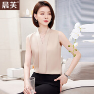 晨芙職業(yè)無袖V領(lǐng)襯衫女夏季高級感西裝內(nèi)搭背心打底衫上衣雪紡白襯衣 杏色襯衫(0082經(jīng)典款) L 建議100-108斤